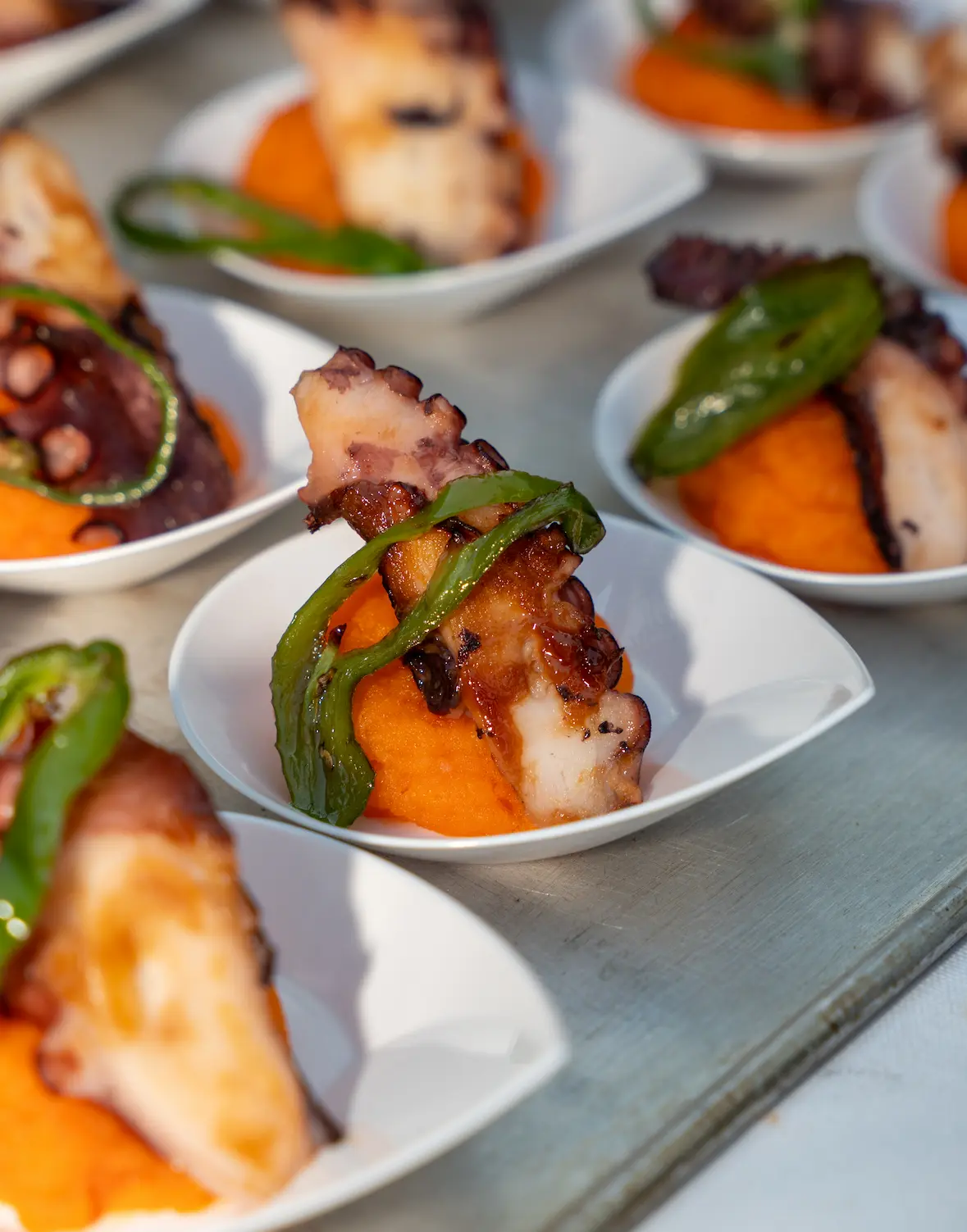 Gourmet seafood canapes plated for a private chef dinner